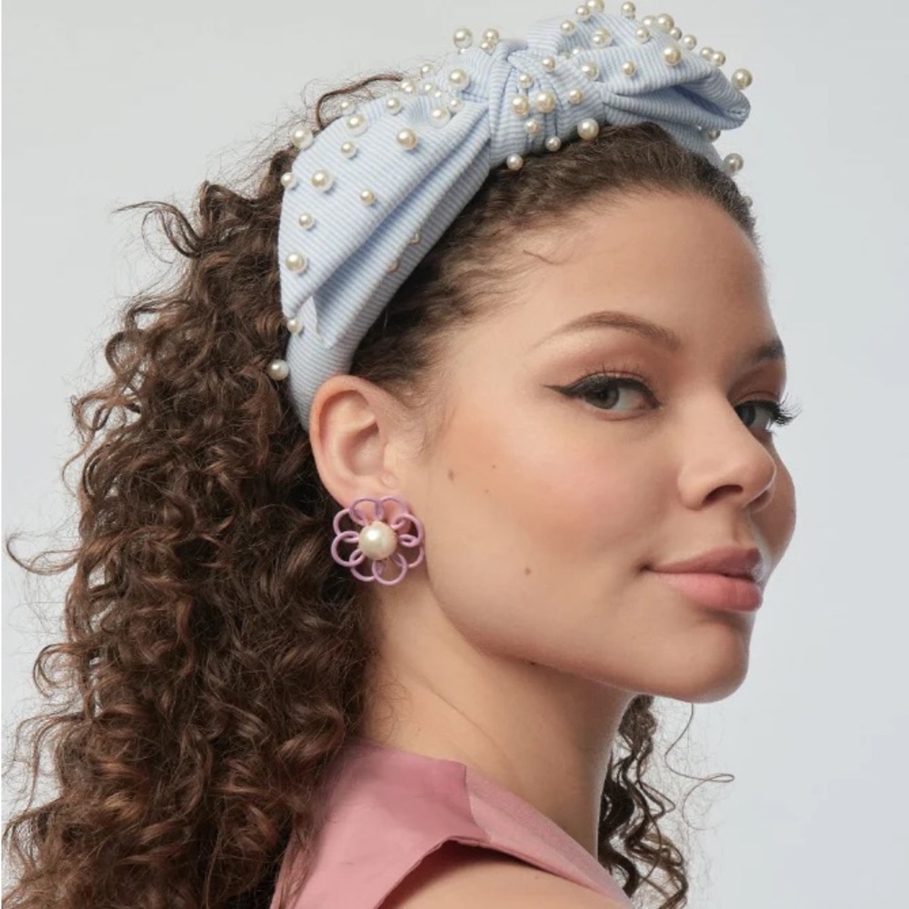Lele Sadoughi Pacific Sky Multi Pearl Seersucker Holly Headband